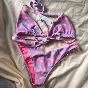 Frankie's Bikinis Pink and Blue Tie-Dye Bikini Set